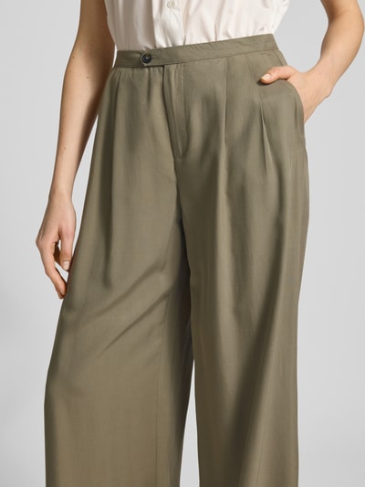 Selected Wide Leg Bundfaltenhose aus Lyocell-Leinen-Mix Modell 'NATUK' Oliv 3