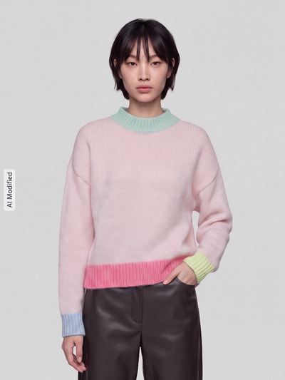 ONLY Relaxed Fit Pullover mit Color-Blocking Rosa 4