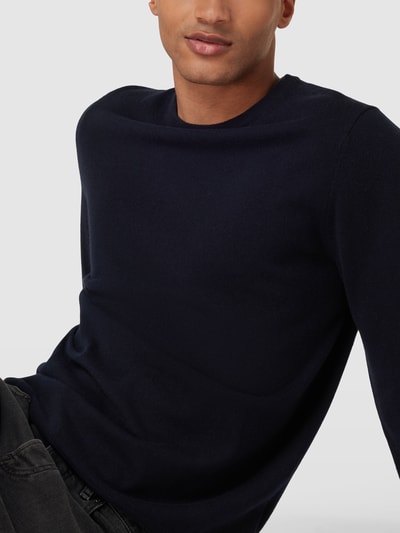 Christian Berg Men Kaschmir Pullover mit geripptem Rundhalsausschnitt Marineblau 3