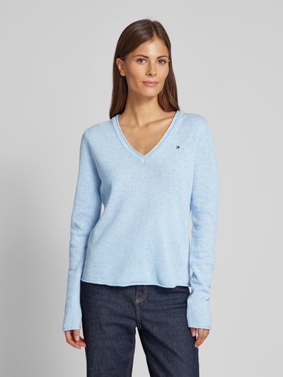 Tommy Hilfiger Wollpullover mit Logo-Stitching Hellblau 4