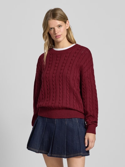 Review Gebreide pullover met kabelpatroon en ronde hals Bordeaux - 4