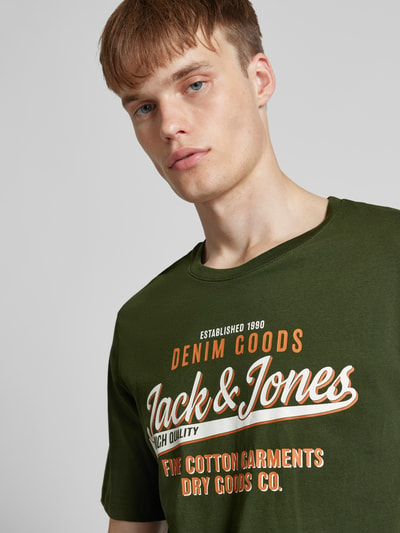 Jack & Jones T-Shirt mit Label-Print Modell 'ELOGO' Dunkelgruen 3