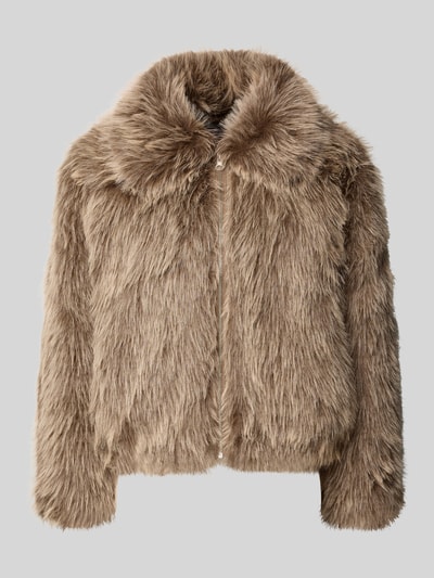 Stefanel Jacke aus Kunstfell mit Reißverschluss Dunkelbraun 2