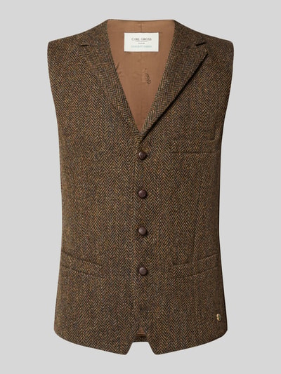 Produktfoto, braune Weste mit Fischgrätmuster aus reiner Wolle, Regular Fit, Knopfleiste, Modell 'Warner' von Carl Gross