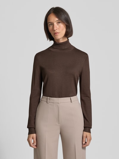 Jake*s Casual Slim fit shirt met lange mouwen van viscosemix in gebreide look Donkerbruin - 4