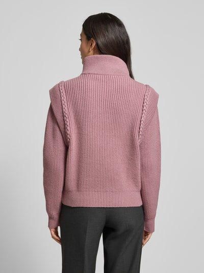 Copenhagen Muse Sweter z dzianiny ze stójką i zamkiem błyskawicznym model ‘YARI’ Różowawy 5