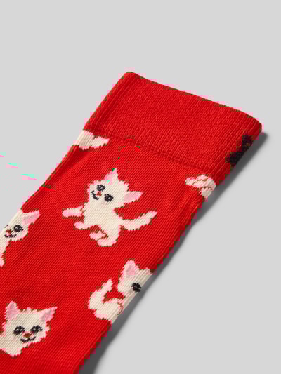 Happy Socks Socken mit Motiv-Stitching Modell 'Kitten' Rot 2