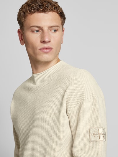 Calvin Klein Jeans Relaxed fit gebreide pullover met labelpatch Taupe - 3