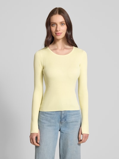 Moves Longsleeve in Ripp-Optik mit Rundhalsausschnitt Modell 'Twisti' Hellgelb 4