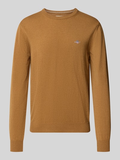 Produktfoto, Regular Fit Pullover aus reiner Wolle von GANT in warmem Braunton, feine Textur, schlichtes Design, Herren Pullover