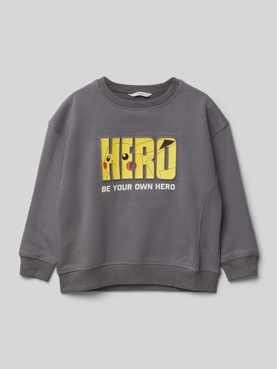 Mango Sweatshirt mit Motiv- und Statement-Print Modell 'pokehero' Mittelgrau 1