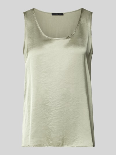 Produktfoto, Regular Fit Top mit Viskose-Anteil von Oui in hellem Grün, Satin, Rundhalsausschnitt, Material-Mix, Rückenlänge 60 cm, Größe 36.