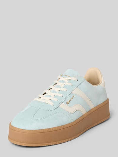 Productfoto, lichtblauwe sneakers van echt leer Model 'Cuzmani' van Gant met afgeronde pasvorm, logoprint, hakhoogte maat 40: 4 cm, schachthoogte: 7 cm, schachtbreedte: 9 cm
