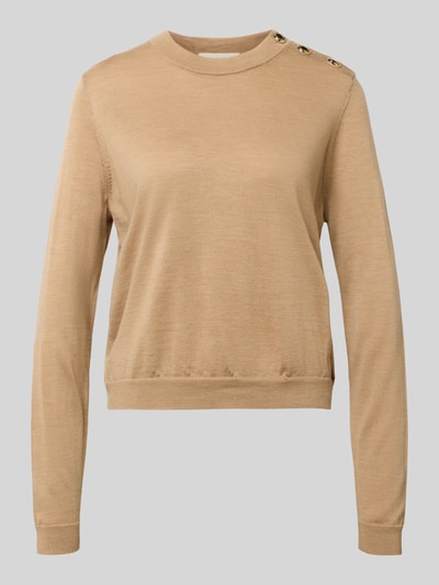 Produktfoto, Strickpullover aus Wolle mit Knopfleiste von Bash, in beige, zuiver wol, regular fit, ronde hals, knoopsluiting op schouder