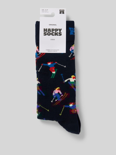 Happy Socks Regular fit sokken met logostitching, model 'Skiing' Marineblauw - 3