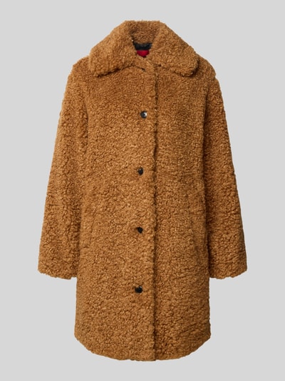 HUGO Płaszcz z futerka o kroju regular fit z wykładanym kołnierzem model ‘MIMINA-1’ Koniakowy 2