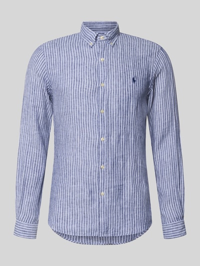 Productfoto, Slim Fit Freizeithemd aus reinem Leinen van Polo Ralph Lauren, meerkleurig gestreept, button-downkraag, lange mouwen, logo detail, afgeronde zoom, materiaal linnen
