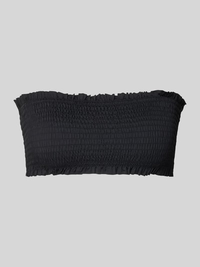 Produktfoto, schwarzes Bandeau-Top mit Smok-Details, Modell 'SKIN LOBSTER' von Neo Noir, Material-Mix mit Stretch-Anteil, körpernahe Passform