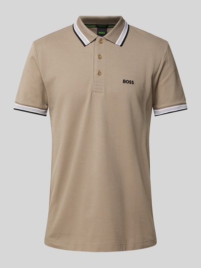 BOSS Green Regular fit poloshirt met labelstitching, model 'PADDY' Zand - 2