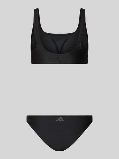 Produktfoto, schwarzes Bikini Set mit Label Print Modell 'BRAL BK S' von adidas, schmale Träger, unifarben, ohne Bügel, gefüttert, herausnehmbare Cups.