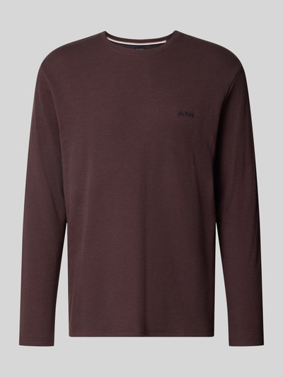 Produktfoto, Regular Fit Langarmshirt aus Baumwoll-Mix von BOSS in Dunkelbraun mit feiner Struktur auf grauem Hintergrund, Herren Langarmshirt von BOSS