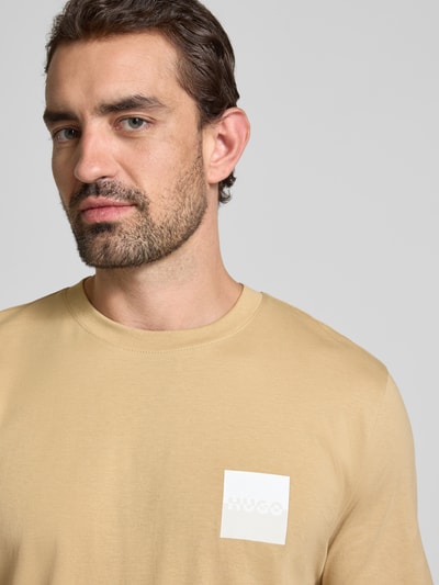 HUGO T-shirt met labelprint en ronde hals, model 'Dapusi' Beige - 3
