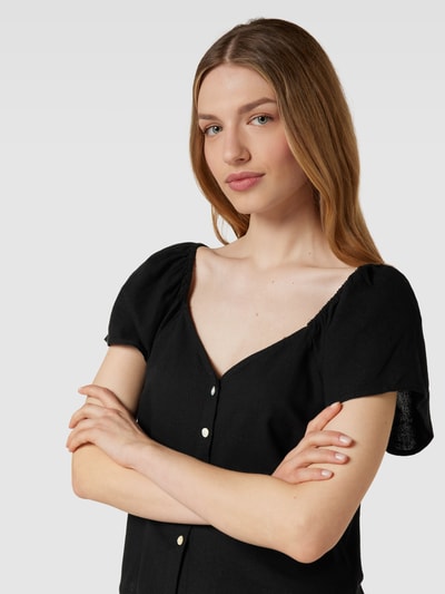 VERO MODA Blusenshirt aus Viskose-Leinen-Mix mit Herzausschnitt Black 3