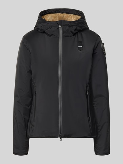 Produktfoto, zwarte Regular Fit jack met logodetail Model 'ERIE' van Blauer USA, capuchon met tunnelkoord, tweewegritssluiting, dames