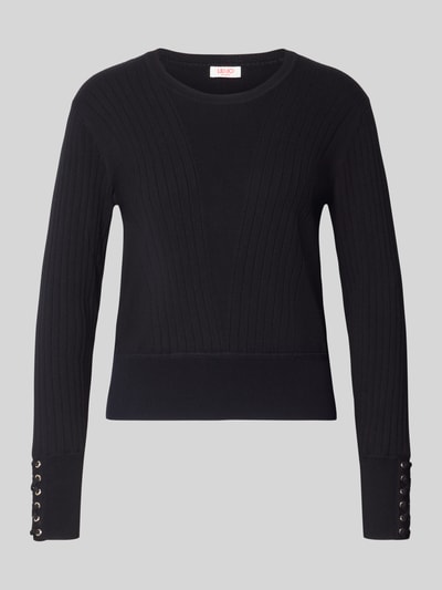 Produktfoto, Strickpullover aus Viskose-Mix Modell 'MAGLIA' van Liu Jo, zwart met ribboorden, smal pasvorm, dames, ruglengte maat S 54 cm, mouwlengte S 61 cm