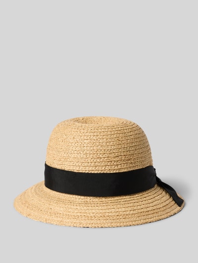 Produktfoto, natürlicher Strohhut in Glockenform mit schwarzem Hutband, Modell 'Raffia' von Loevenich, Damen Strohhut.