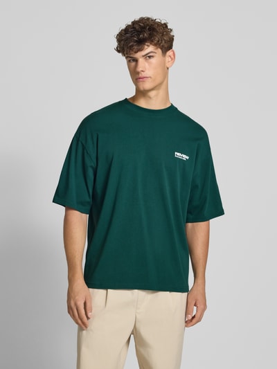 REVIEW T-shirt met geribde ronde hals Donkergroen - 4