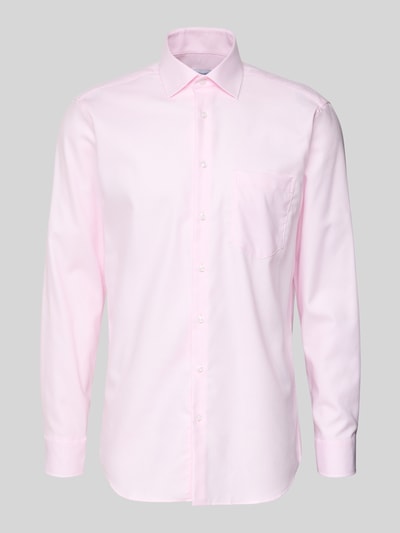 Produktfoto, Regular Fit Businesshemd aus Big Twill von Seidensticker, Unifarbenes-Design in Rosa, Reine Baumwolle, Kentkragen, Brusttasche, Knopfleiste