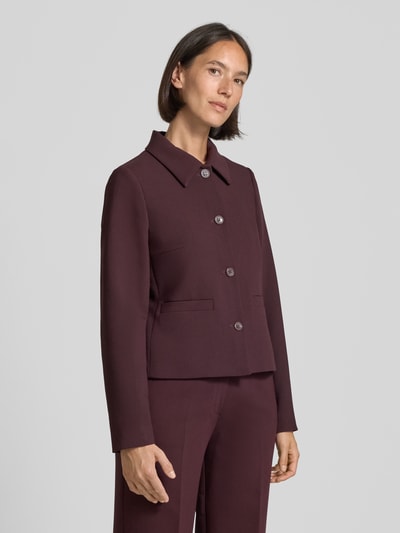 More & More Slim fit blazer met platte kraag en paspelzakken Bordeaux - 4