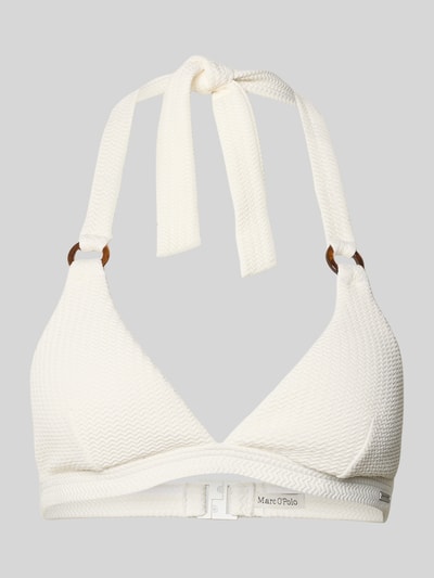 Produktfoto, Bikini-Oberteil mit Strukturmuster von Marc O'Polo in Weiß, strukturierte Textur, tiefes V, Klickverschluss, Neckholder