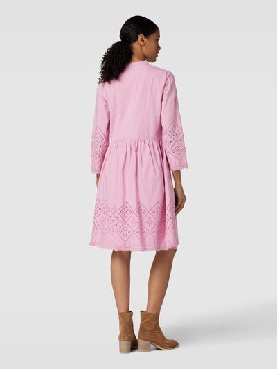 Jake*s Collection Knielange jurk van katoen met broderie anglaise Fuchsia - 5