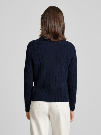 Gant Kurtka z dzianiny ze ściegiem warkoczowym i wyhaftowanym logo Ciemnoniebieski 5