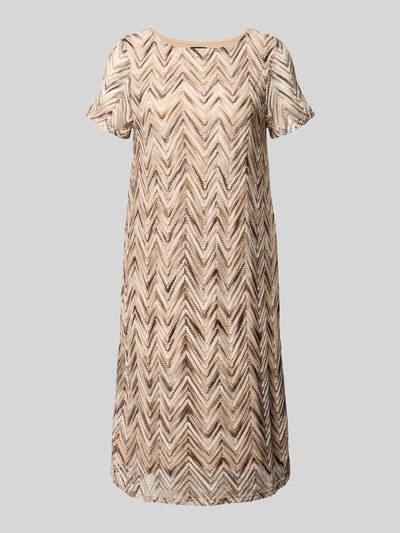 Produktfoto, Regular Fit Freizeitkleid mit Lochstrickmuster von s.Oliver BLACK LABEL in Beige- und Brauntönen, grob gemusterte Textur.