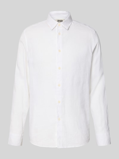 Produktfoto, weißes Slim Fit Poloshirt aus Leinen-Baumwoll-Mix Modell 'RAMIS' von Drykorn, Two-Tone, strukturierte Oberfläche, Herrenmode