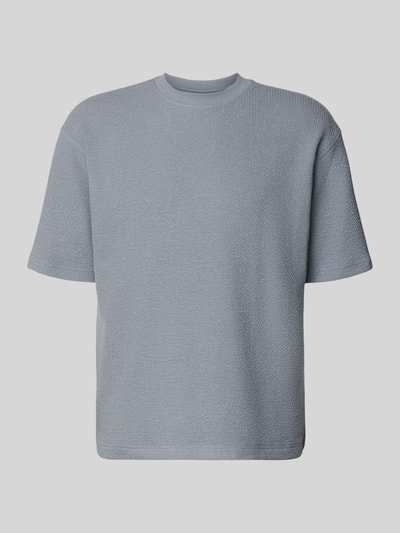Produktfoto, Relaxed Fit T-Shirt mit Rundhalsausschnitt von JAKE*S STUDIO MEN, Modal-Baumwoll-Mix, Strukturmuster, hellgrau, Rückseite 69 cm bei Größe M