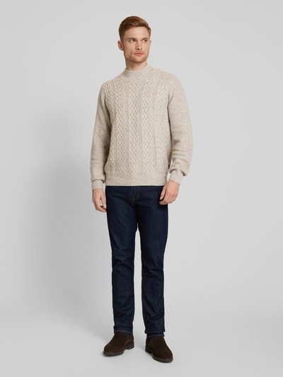 Fynch-Hatton Wollpullover mit Zopfmuster und Alpaka-Anteil Offwhite 1