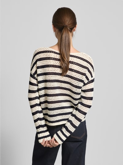 Oui Strickpullover mit Lochmuster Dunkelblau 5