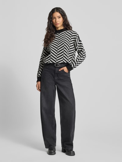 comma Gebreide pullover in all-over look met opstaande kraag Antraciet - 1