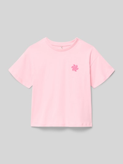 Produktfoto, Regular Fit T-Shirt aus reiner Baumwolle Modell 'SUN-VERAS' von Only, unifarben rosa mit Frontprint, Jersey-Struktur