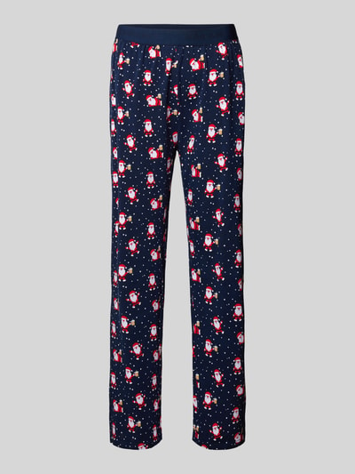 Christian Berg Men Relaxed fit pyjamabroek met elastische band met statement Donkerblauw - 1