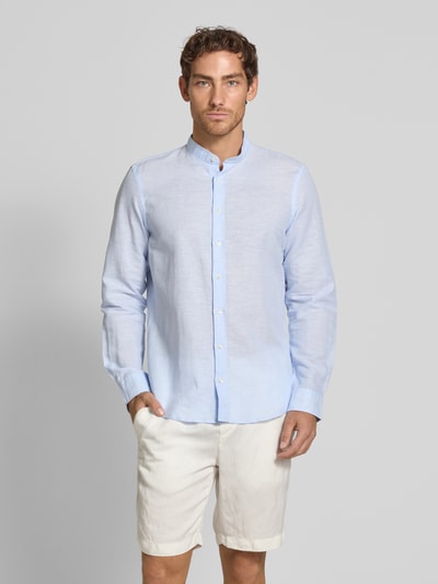 Jake*s Slim Fit Freizeithemd aus Leinen-Baumwoll-Mix Hellblau 4