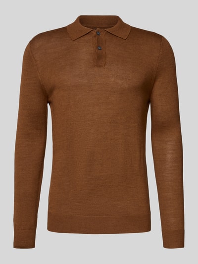 Christian Berg Men Slim fit gebreide pullover van wolmix Cognac gemêleerd - 2