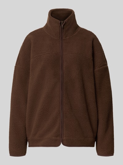 Productfoto, Fleecejacke met ritssluiting model 'COZY' van NOISY MAY®, vrouwensweater van teddyfleece in bruin, relaxed fit, verlaagde schouders