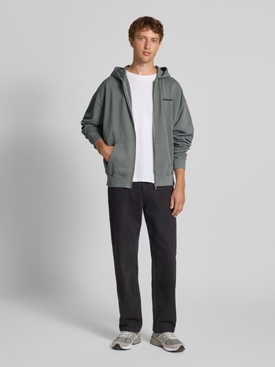 Pegador Oversized Sweatjacke mit Logo-Stitching und Kapuze Mittelgrau 1