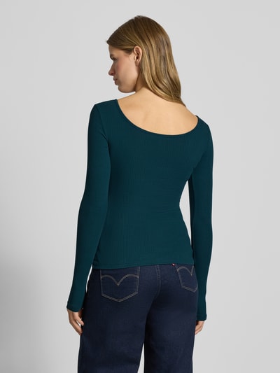 PIECES Bluzka z długim rękawem o kroju slim fit z mieszanki bawełny model ‘KITTE’ Ciemnozielony 5