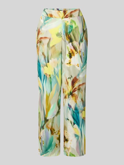 Produktfoto, Stoffhose aus Viskose im Allover-Look von Betty Barclay, Damen Stoffhose, Reine Viskose, verkürzte Passform, elastischer Bund, Bundweite 39 cm, Innenbeinlänge 70 cm, bunter floraler Allover-Look, glatte leichte Textur